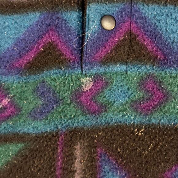 Vintage 90s Great Lakes Aztec Quarter Button Fleece Hoodie - Picture 3 of 6
